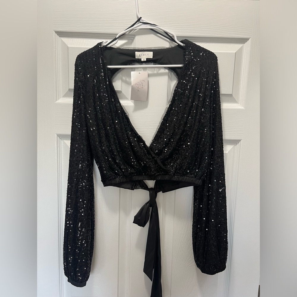 Black sequin crop top